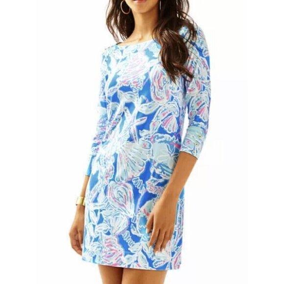 LILLY PULITZER Sophie Dress XXS Small Cotton Bay Blue Pink Into the Deep UPF 50+ - Picture 1 of 12